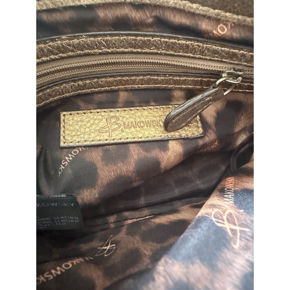 B Makowsky Gold Tan Bronze Camouflage Soft Leather Crossbody Leopard Lining Bag - Picture 15 of 16